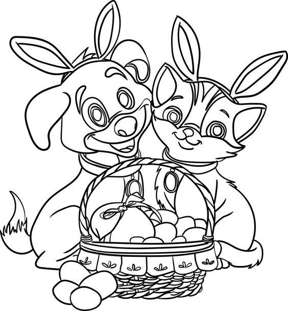 Coloring Book for Kid - Easter Day Series Cat and Dog - Photo, Image