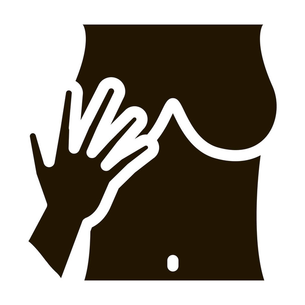 Berührung der Hand mit dem Glyphen-Icon-Vektor. Berühren der Hand Boobs Zeichen. isolierte Symbolillustration - Vektor, Bild