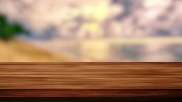 Holztischbalken und das verschwommene Sonnenlicht und schwarze Wolken im Hintergrund. Licht- und Leckeffekte. HD-Filmmaterial - Filmmaterial, Video
