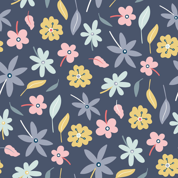 Floral pattern design. Cute vector floral seamless repeat of and leaves on a dark background.  - Vektori, kuva