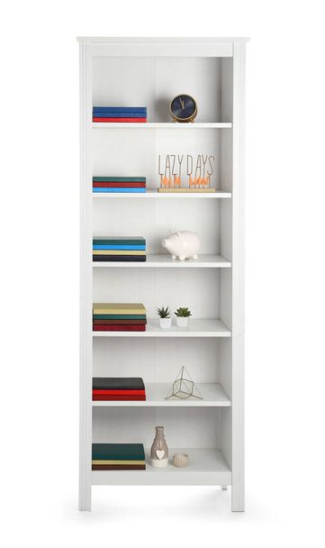 Modern polc egység könyvek és dekoráció fehér háttér - Fotó, kép