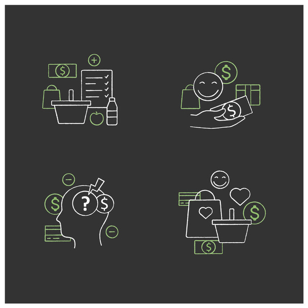 Mindful spendings chalk icons set - Vector, Image