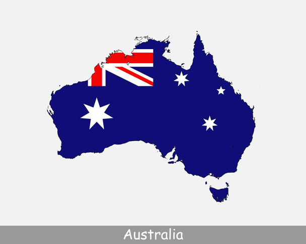 Avustralya Harita Bayrağı. Avustralya 'nın ulusal bayrağı beyaz arka planda izole edilmiş Avustralya haritası. Vektör illüstrasyonu. - Vektör, Görsel