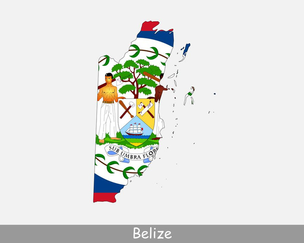 Σημαία χάρτη Μπελίζ. Χάρτης του Μπελίζ με την εθνική σημαία της Μπελίζε απομονωμένη σε λευκό φόντο. Εικονογράφηση διανύσματος. - Διάνυσμα, εικόνα