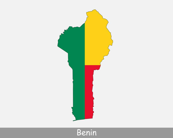 Benin Kaart Vlag. Kaart van Benin met de Beninese nationale vlag geïsoleerd op witte achtergrond. Vectorillustratie - Vector, afbeelding