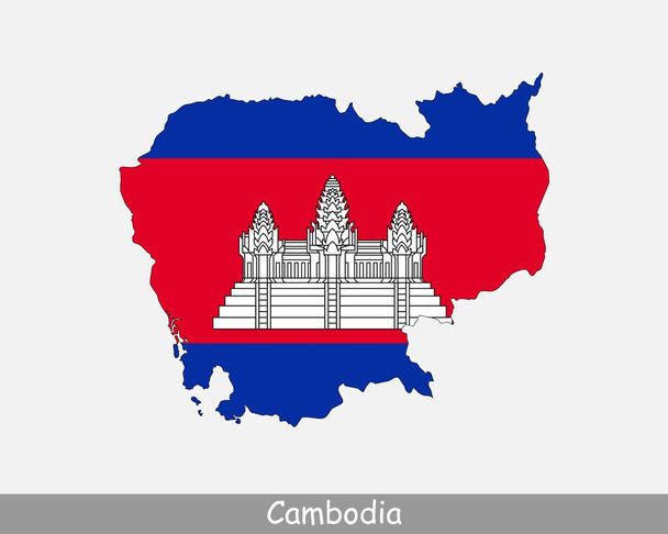 Σημαία χάρτη Καμπότζης. Χάρτης της Καμπότζης με την εθνική σημαία της Καμπότζης απομονωμένη σε λευκό φόντο. Εικονογράφηση διανύσματος. - Διάνυσμα, εικόνα