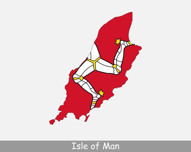 Man Adası Harita Bayrağı. Beyaz zemin üzerinde bayrak bulunan Man Adası haritası. Taç bağımlılığı. Vektör illüstrasyonu. - Vektör, Görsel