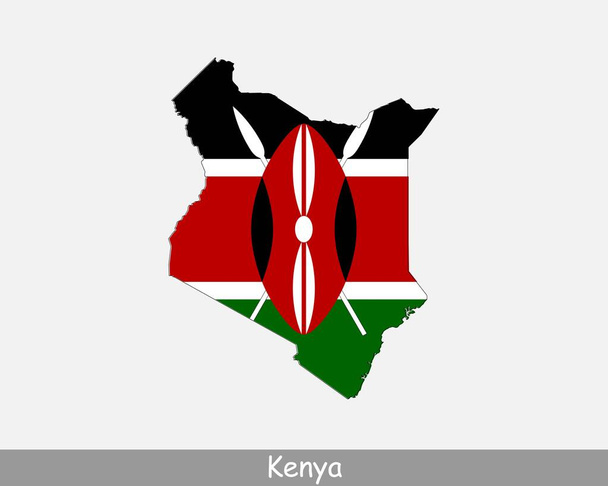 Quênia Mapa Bandeira. Mapa da República do Quênia com a bandeira nacional do Quênia isolada sobre fundo branco. Ilustração vetorial. - Vetor, Imagem