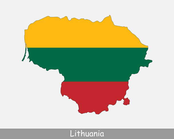 Litouwen Kaart Vlag. Kaart van de Republiek Litouwen met de Litouwse nationale vlag geïsoleerd op witte achtergrond. Vector Illustratie. - Vector, afbeelding