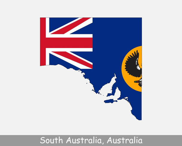 Jihoaustralská vlajka. Mapa SA, Austrálie se státní vlajkou izolovanou na bílém pozadí. Australský stát. Vektorová ilustrace. - Vektor, obrázek