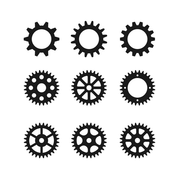 歯車アイコンロゴセットベクトル。ギアホイール、白い背景に歯車のアイコンコレクション - ベクター画像