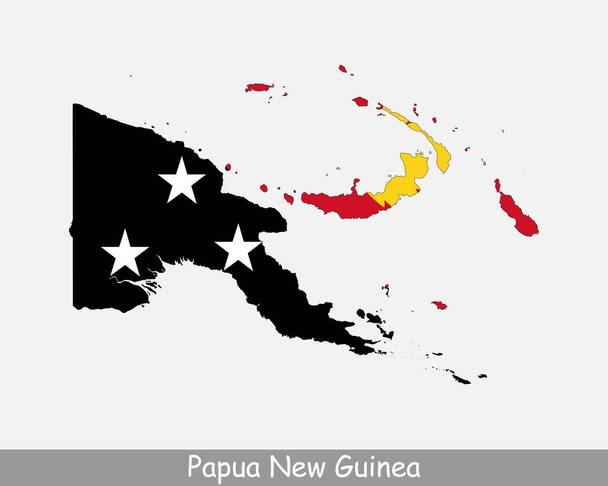 Carte du drapeau de Papouasie-Nouvelle-Guinée. Carte de l'État indépendant de Papouasie-Nouvelle-Guinée avec le drapeau national de Papouasie-Nouvelle-Guinée isolé sur fond blanc. Illustration vectorielle. - Vecteur, image