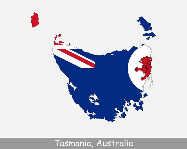 Flaga mapy Tasmanii. Mapa TAS, Australia z flagą stanu na białym tle. Australijski stan Island. Ilustracja wektora. - Wektor, obraz