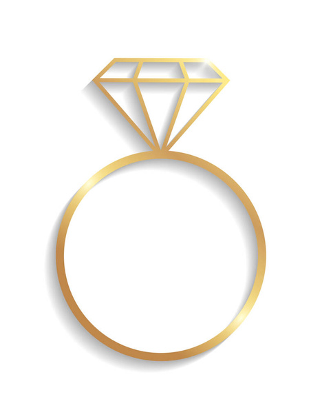 Marco dorado en forma de anillo de bodas con sombras y reflejos aislados sobre un fondo blanco. - Vector, imagen