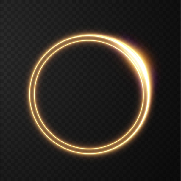 Abstract vector light effect of golden line of light. Movement light lines moving in a circle. Lighting equipment for advertising brochures, banners and materials. - Vektor, kép