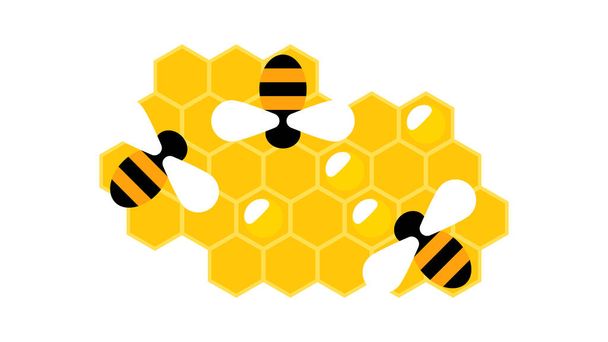 Bees and honeycombs. Stylized bees in a modern flat style. - Vector, Image
