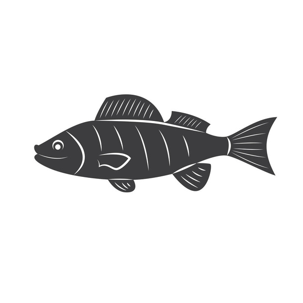 Silhueta de peixe em estilo de arte de linha. Ilustração do vetor de peixe sobre branco. Perfeitamente para lojas de pesca logotipo. - Vetor, Imagem
