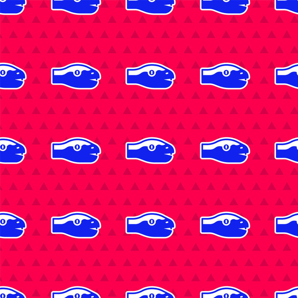 Blue Snake icon isolated seamless pattern on red background.  Vector. - Vector, Image