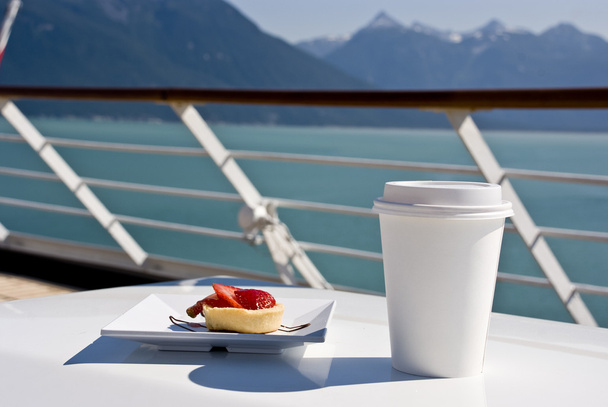 Alaska - Delight With A Strawberry Mini Tart And Hot Drink On The Deck - Photo, Image
