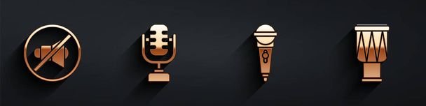 Встанови гучномовця, мікрофон, мікрофон і ікону Друма з довгою тінню. Вектор. - Вектор, зображення