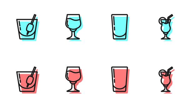 Set linea Bicchiere con acqua, Cocktail Bloody Mary, Bicchiere da vino e icona. Vettore. - Vettoriali, immagini