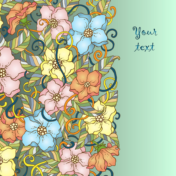 Unique abstract  hand drawn pattern card with art flowers and leaves. Perfect for invitations or announcements. Series of image Template frame design for card. - Vektor, Bild