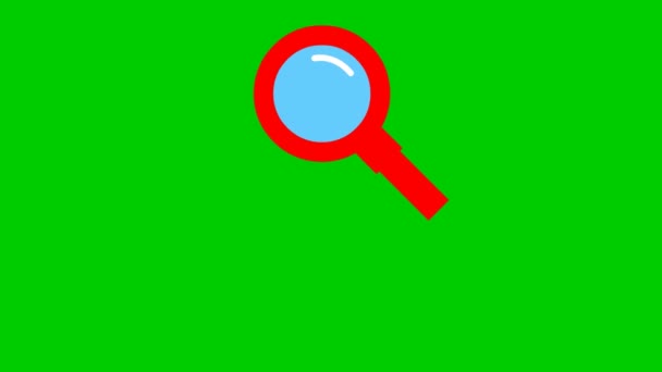 Κινούμενο κόκκινο εικονίδιο του μεγεθυντικού φακού. Σύμβολο λούπε. Έννοια αναζήτησης, εύρεσης, ανακάλυψης. Βιντεοσκοπημένο. Εικονογράφηση διανύσματος απομονωμένη σε πράσινο φόντο. - Πλάνα, βίντεο