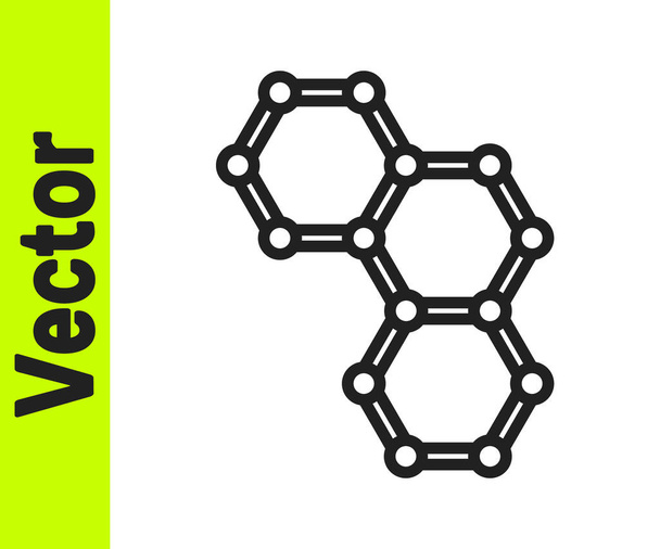 Zwarte lijn Chemische formule pictogram geïsoleerd op witte achtergrond. Abstract zeshoek voor innovatiegeneeskunde, gezondheid, onderzoek en wetenschap. Vector. - Vector, afbeelding