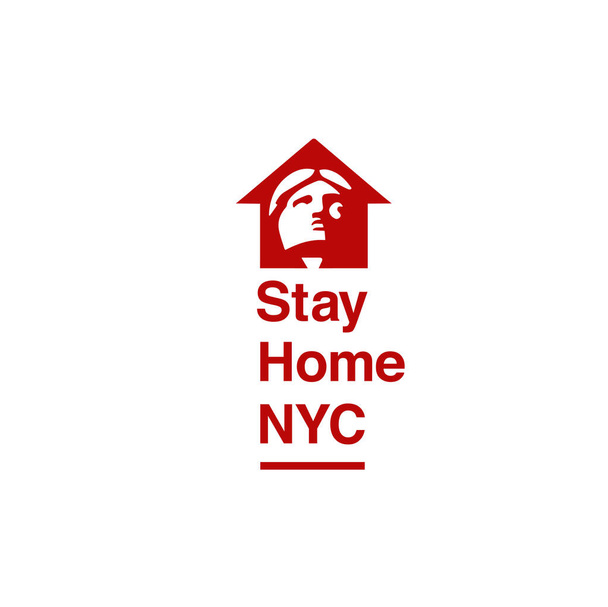 Notable único logotipo composición estatua de la libertad, contra coronavirus. N-covid (Covid-19) 2019 en Nueva York, EE.UU., epidemia de virus en estados unidos, cuarentena. "Quédate en casa" en Nyc, Nueva York - Vector, Imagen