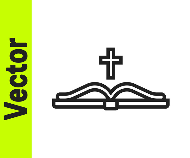 Zwarte lijn Heilige bijbelboek icoon geïsoleerd op witte achtergrond. Vector. - Vector, afbeelding