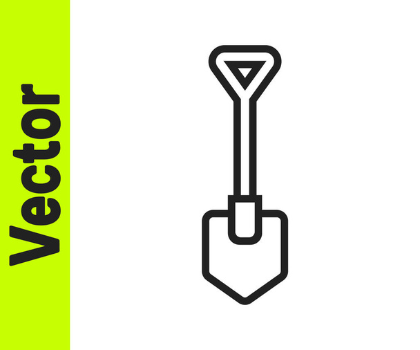 Schwarze Linie Shovel Symbol isoliert auf weißem Hintergrund. Gartenwerkzeug. Werkzeug für Gartenbau, Landwirtschaft, Landwirtschaft. Vektor. - Vektor, Bild