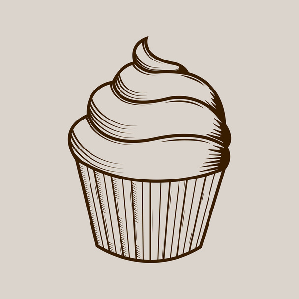 grafische crème taart geïsoleerd op lichte achtergrond. bruin contouren. vectorillustratie. - Vector, afbeelding