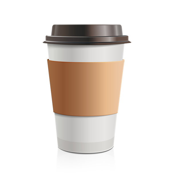 Close up take-out coffee with brown cap and cup holder. Isolated on white background. Vector Illustration. - Vektor, kép