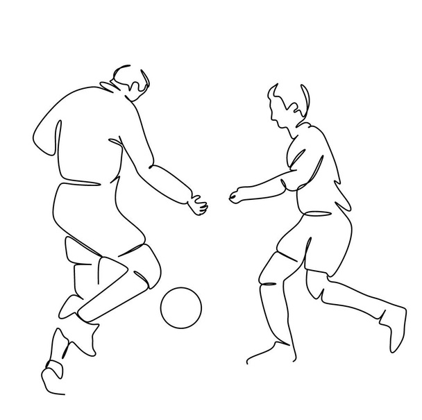 Egy lineáris rajz két focistáról, akik ütik a labdát.. - Fotó, kép
