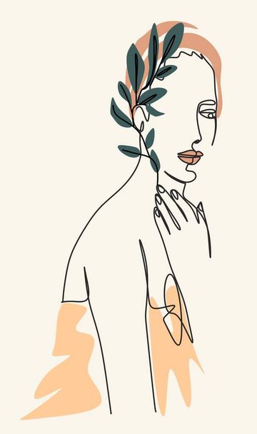 The lady in the hat is drawn in a single line. Spa services.Beauty salon. Drawing a single line. Minimalism. Print for t-shirts, for coloring. minimalist poster line, modern abstract women's art print - Valokuva, kuva