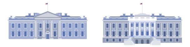 duas vistas da Casa Branca belo edifício presidencial. vetor estilo plano - Vetor, Imagem