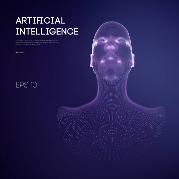 Artificial intelligence head, city human and innovations sciences fictions. Artificial technology human head concept. Cyborg background with artificial intelligence components, artificial intelligence - Vektor, Bild