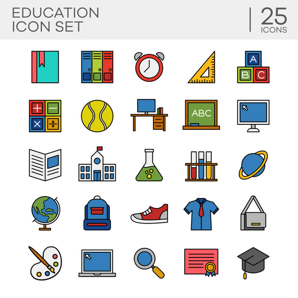 Llenar colorido icono conjunto de actividades de educación y aprendizaje. Adecuado para elementos de diseño de cursos en línea, escuela a distancia y programas educativos.  - Vector, imagen