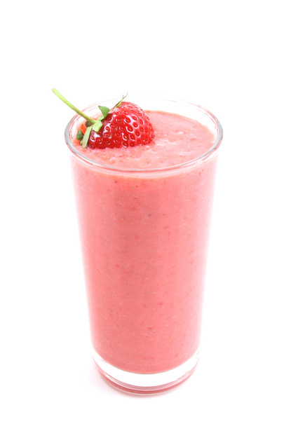 glass of strawberry smoothie isolated on white - 写真・画像