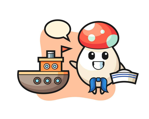 mascotte de caractère de champignon comme un homme marin, design de style mignon pour t-shirt, autocollant, élément de logo - Vecteur, image