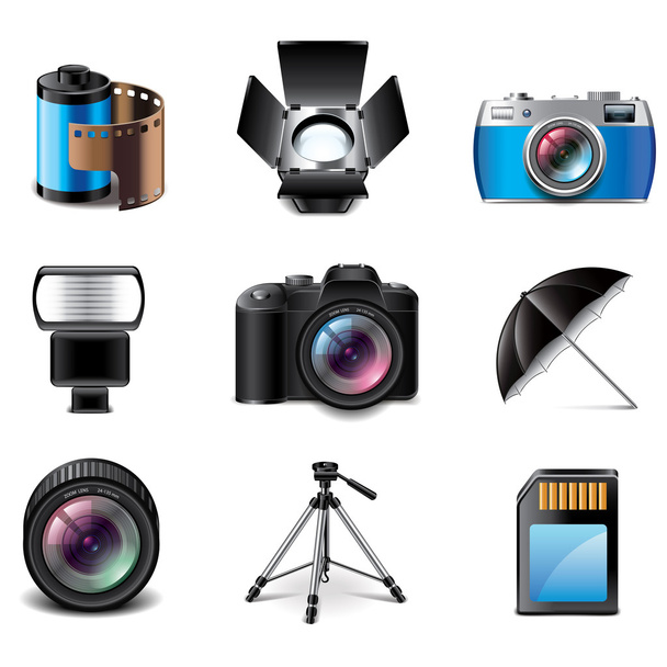 Fotografieausrüstung Icons Vektor Set - Vektor, Bild
