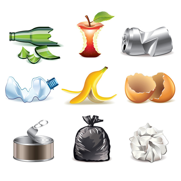 Iconos de basura conjunto vectorial detallado
 - Vector, Imagen