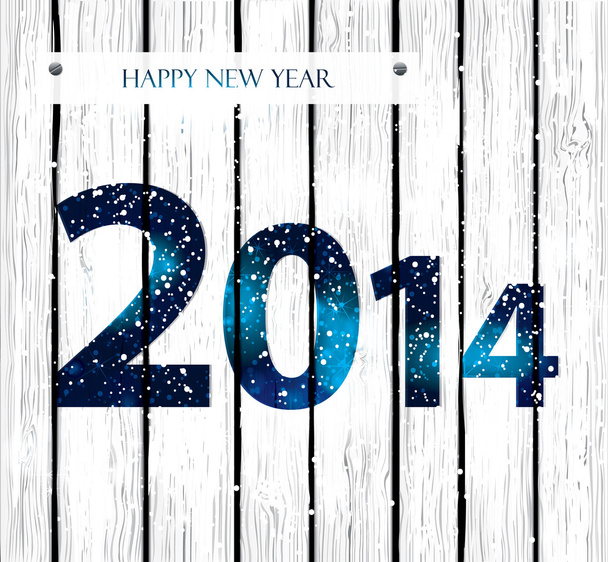 2014 Happy New Year greeting card on wooden background. - Vektor, Bild