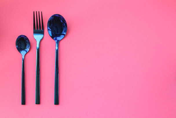 two spoons and fork top view - 写真・画像