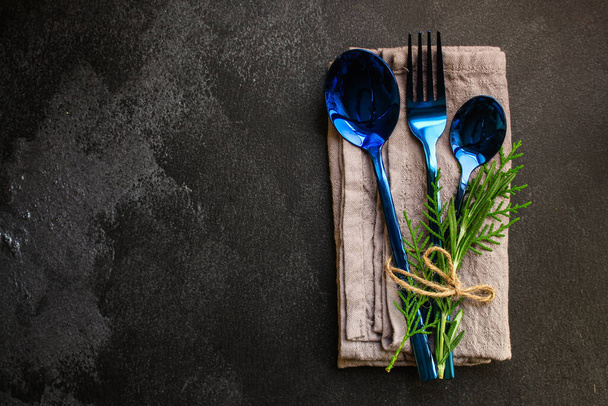 two spoons and fork with pine sprout - Fotografie, Obrázek