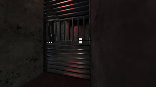 Antigua prisión Grunge visto a través de barras de la cárcel Cartel, ilustración 3d - Foto, imagen
