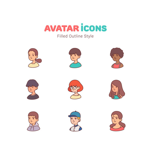 Gente avatar llena de color contorno iconos de diseño - Vector, imagen