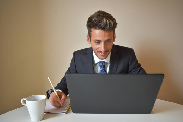 businessman in suit working at computer. - Photo, Image