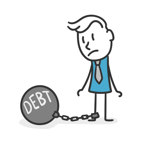 Держите человека с долгами. Концепция бизнесмена, прикованного к кризисному экономическому будущему - Вектор,изображение