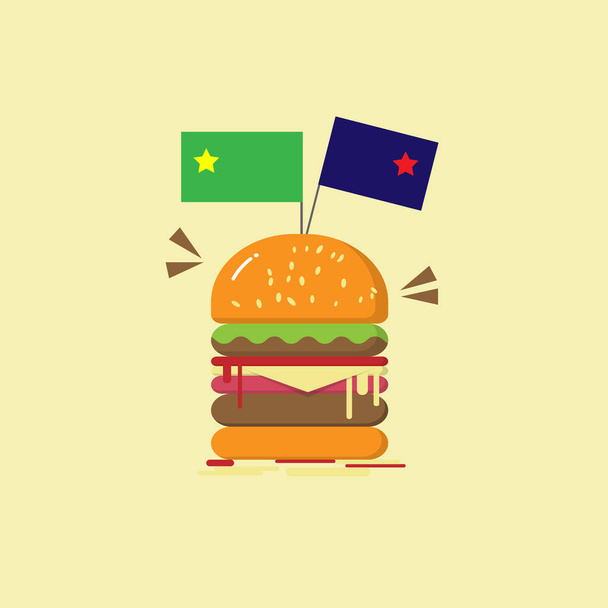 hambúrguer com queijo, legumes e sauce.Vector Ilustração para Menu, cartaz, brochura, web, folheto e Publicidade Design - Vetor, Imagem